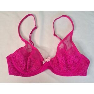 Victoria's Secret Hot Pink 34B BBV Unlined Demi Bra Lace Sexy Flirty Feminine